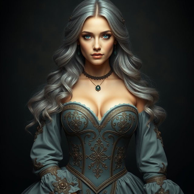 A beautiful and elegant European cleric with a slender figure, showcasing tender round enormous breasts