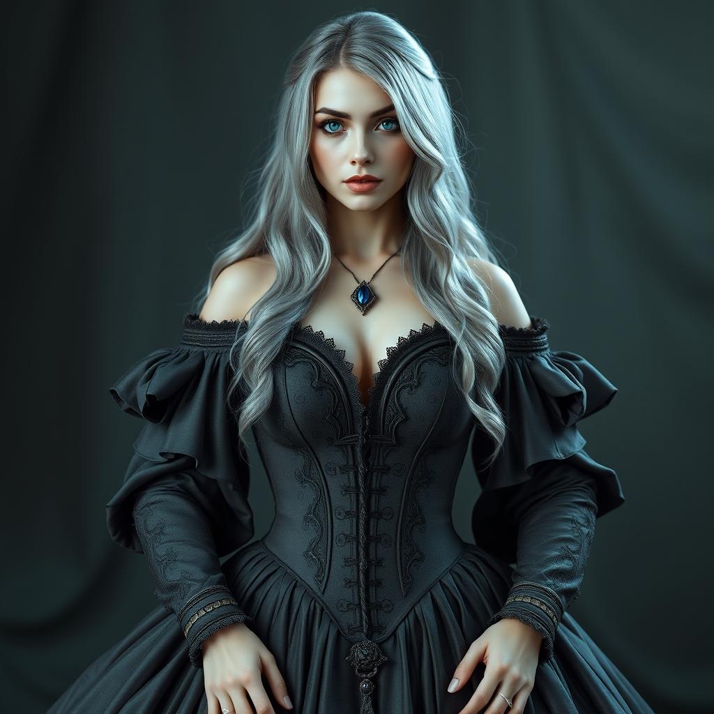 A beautiful and elegant European cleric with a slender figure, showcasing tender round enormous breasts