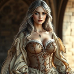 A beautiful and elegant European cleric with a slender figure, showcasing tender round enormous breasts