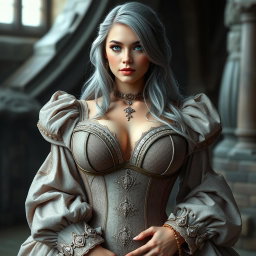 A busty and beautiful slender European cleric with unbelievably big, tender, round breasts