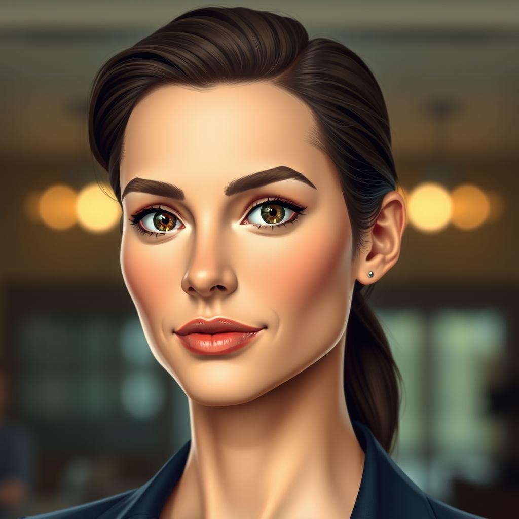 A highly detailed, realistic portrait illustration of an adult figure, showcasing facial features with a polished and professional look