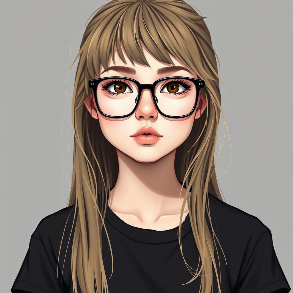 A realistic portrait illustration of a young woman aged 20-22 with a round chubby face, described as unconventional in appearance