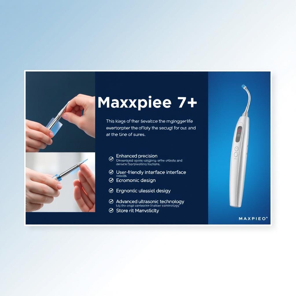 A professional and informative poster for the Maxpiezo 7+ scaler refine medical device