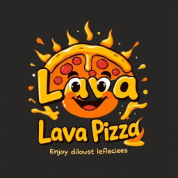 A vibrant poster for the pizzeria "Lava Pizza" featuring a whimsical old Disney animation style