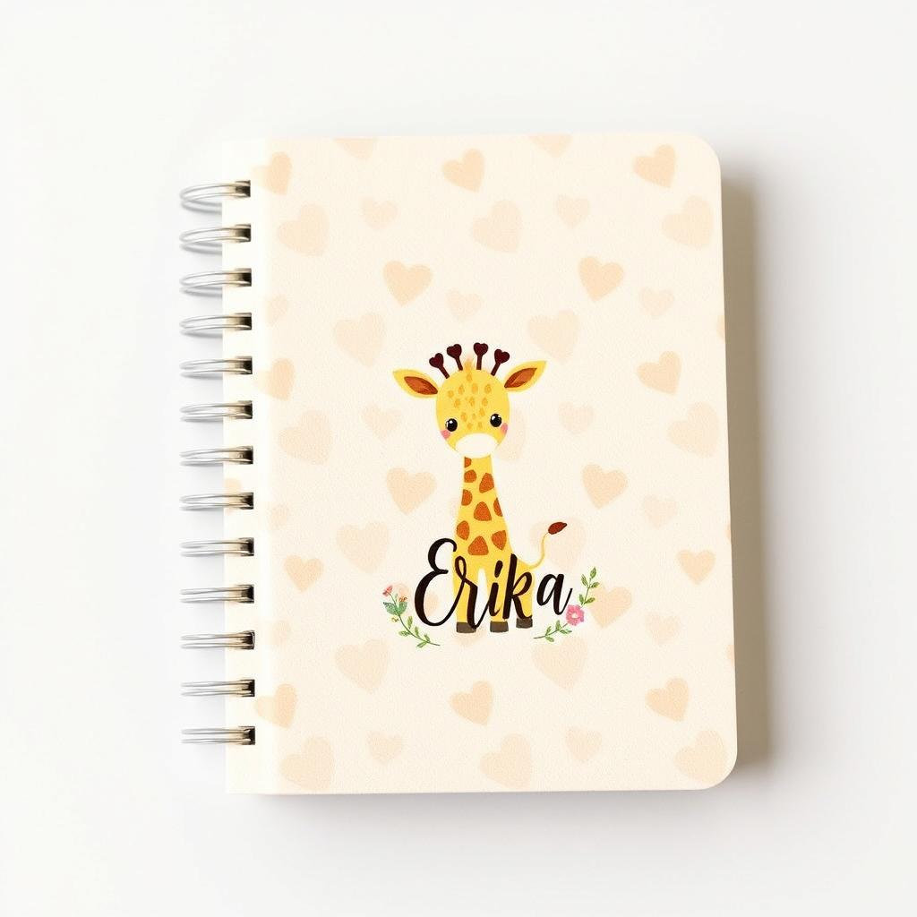 A personalized cover and back cover for a small notebook, featuring a soft beige heart background
