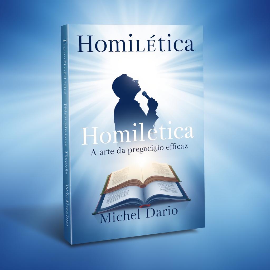 A book cover design for an ebook titled "Homilética: A Arte da Pregação Eficaz" by Michel Dario