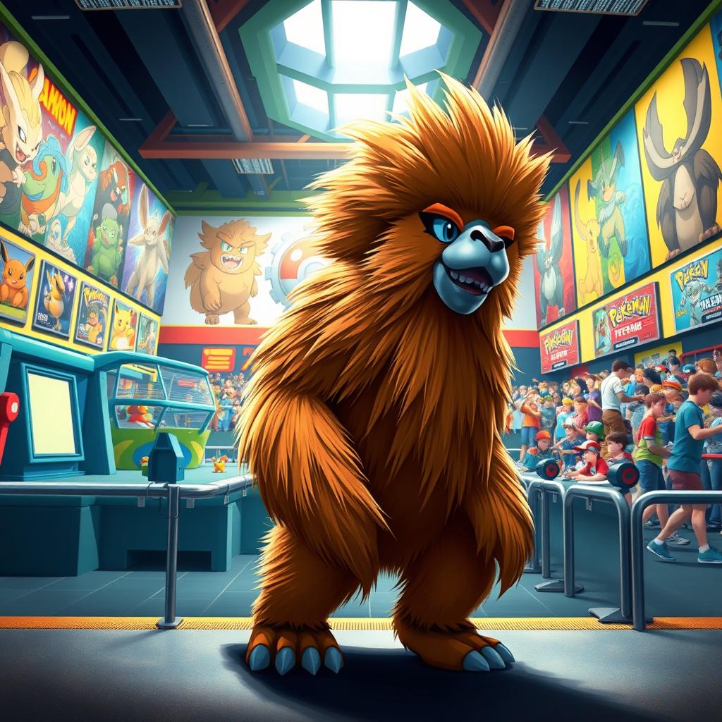 A vibrant and dynamic fighting type Pokémon gym, showcasing the energetic atmosphere of battling