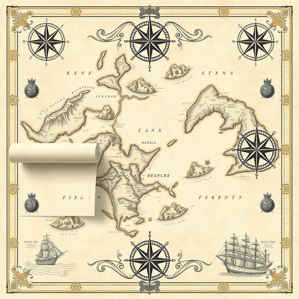 A beautifully designed map wallpaper, featuring a vintage style with intricate details