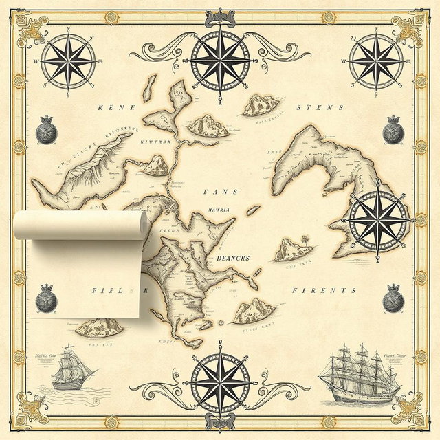 A beautifully designed map wallpaper, featuring a vintage style with intricate details