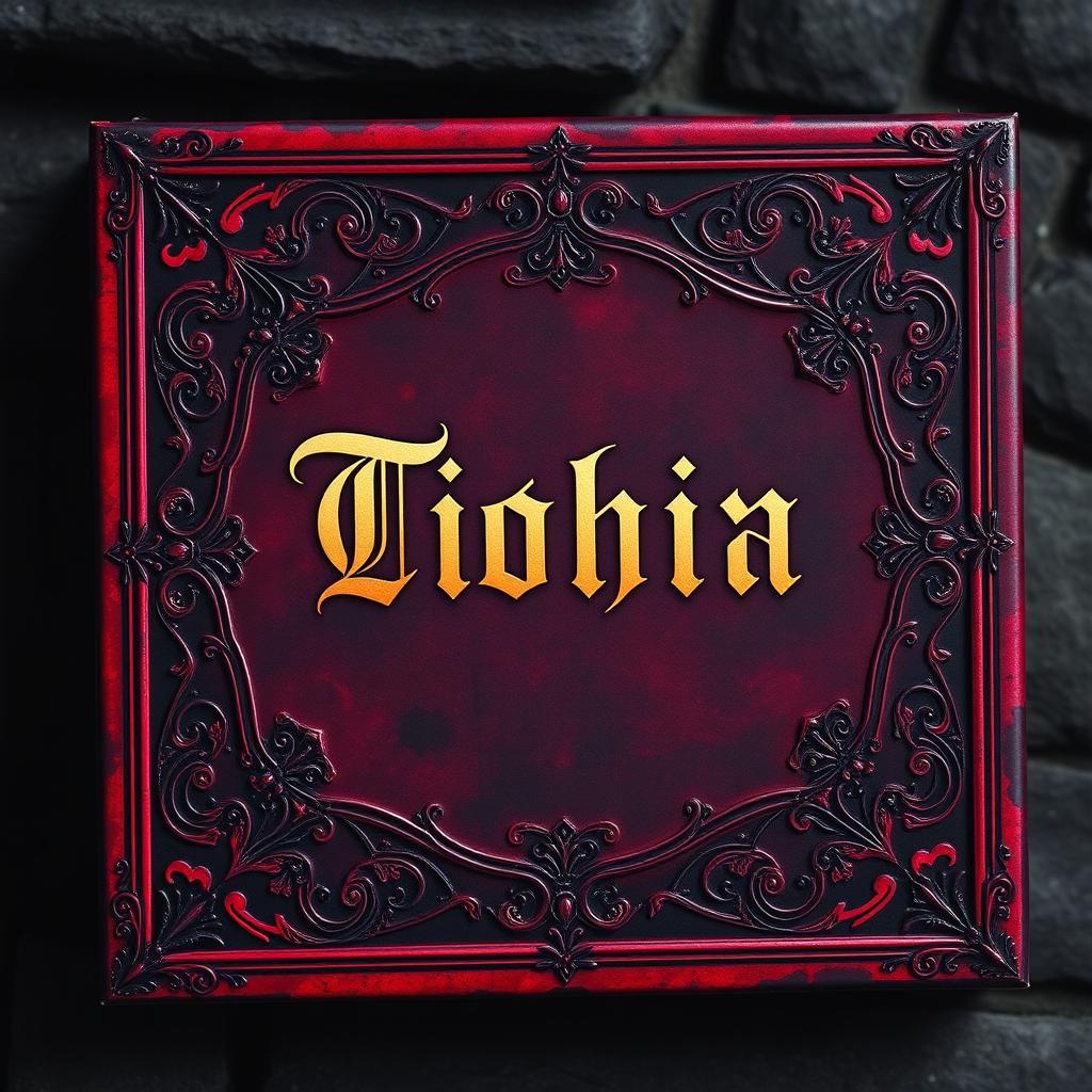 A beautifully designed gothic title box featuring intricate ornate patterns, dark and moody colors such as deep reds, blacks, and purples
