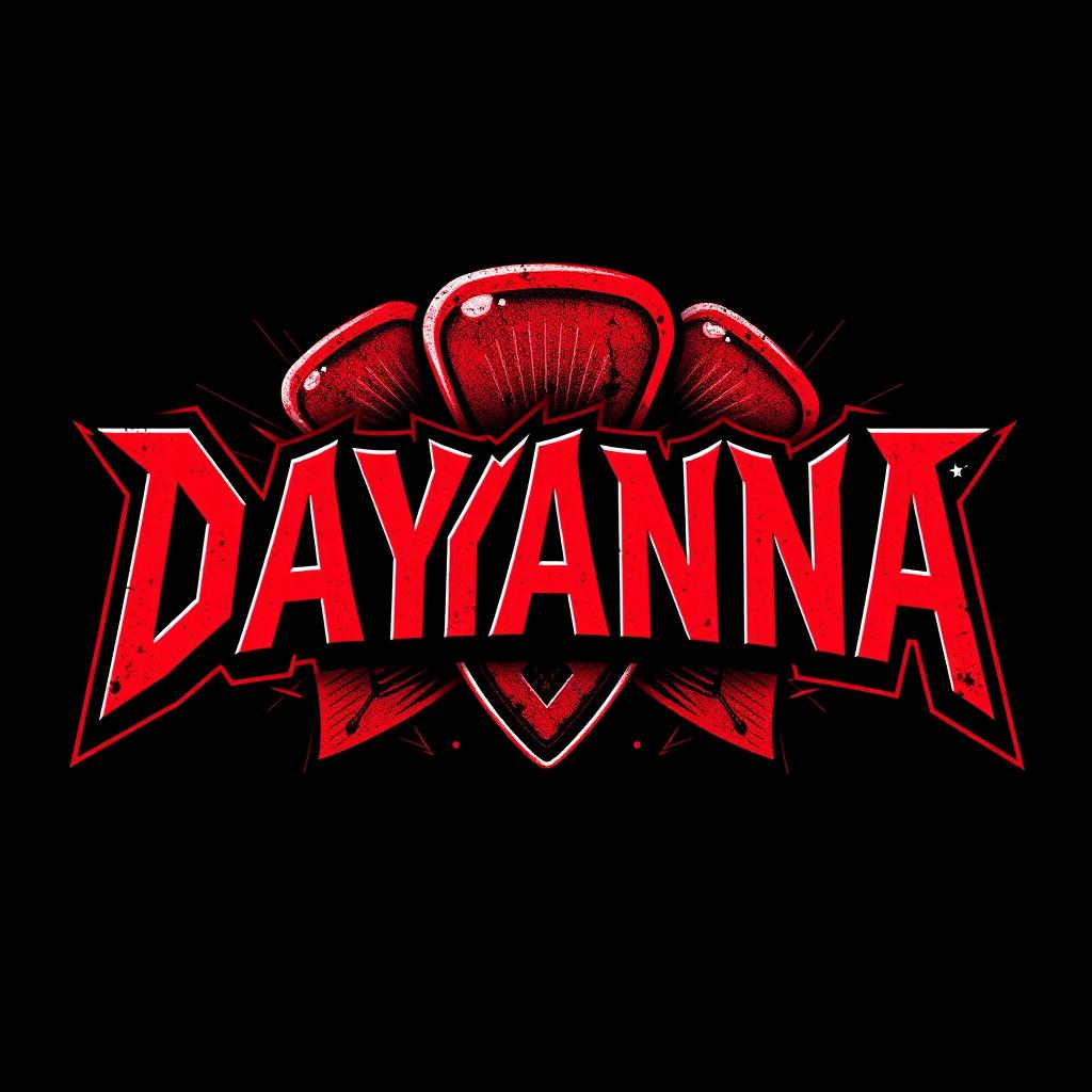 A bold and dynamic rock music logo featuring the word 'DAYANA' prominently displayed in a vibrant red color
