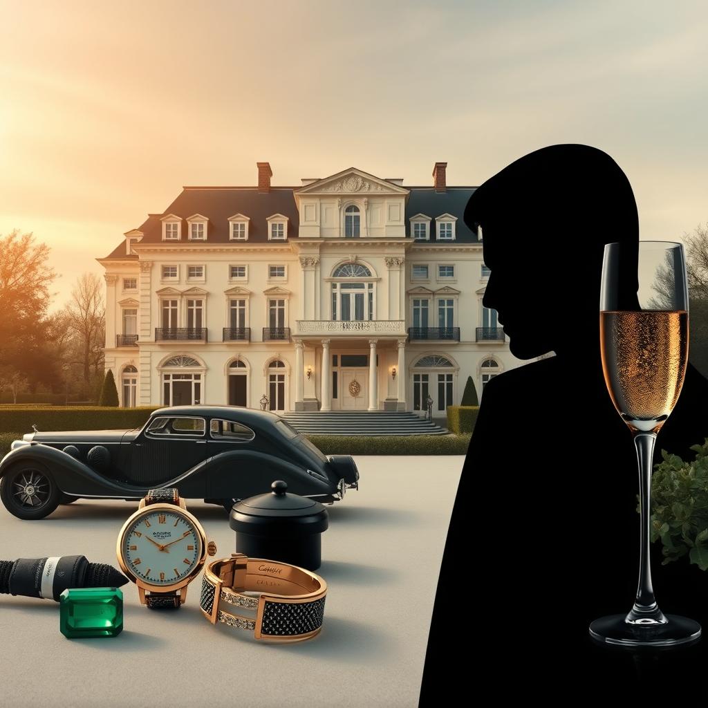 An elegant scene that embodies classic luxury, featuring a grand European mansion as the focal point