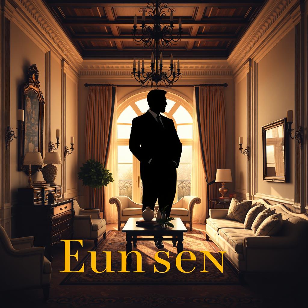 A luxurious European mansion interior, characterized by a classic color palette featuring elegant neutrals such as ivory white, black, gold, and emerald green