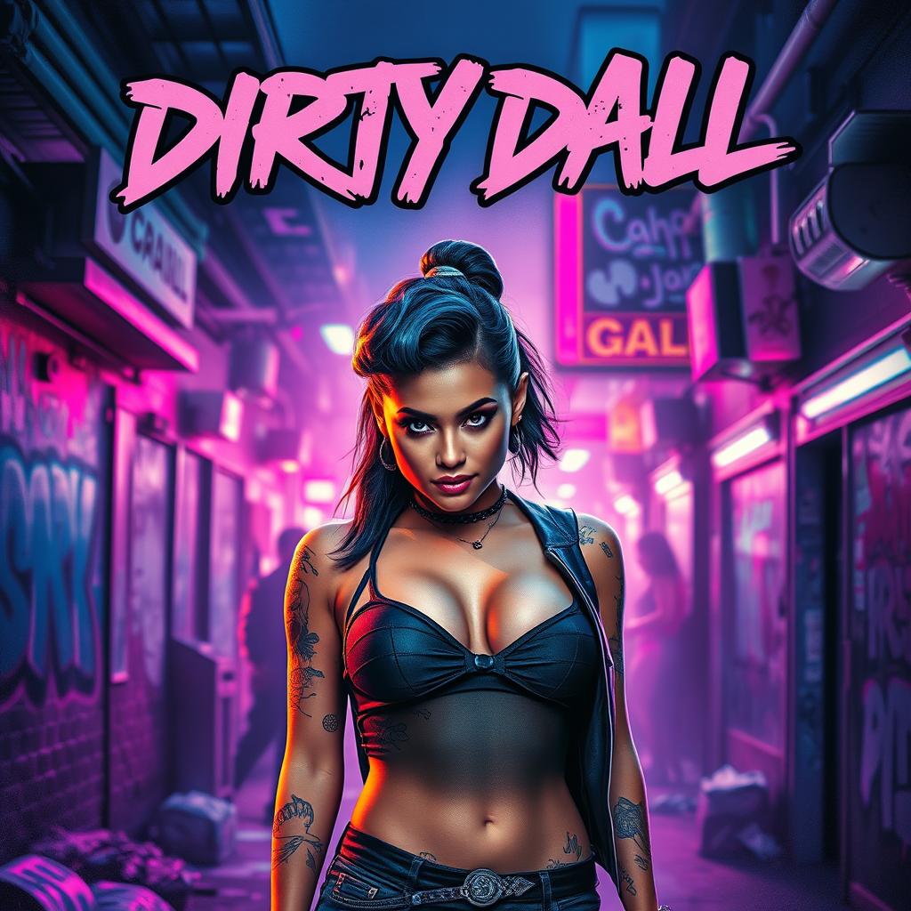 A vibrant movie poster for a film titled "DIRTY DALL" featuring a stylish, confident woman with edgy fashion and tattoos
