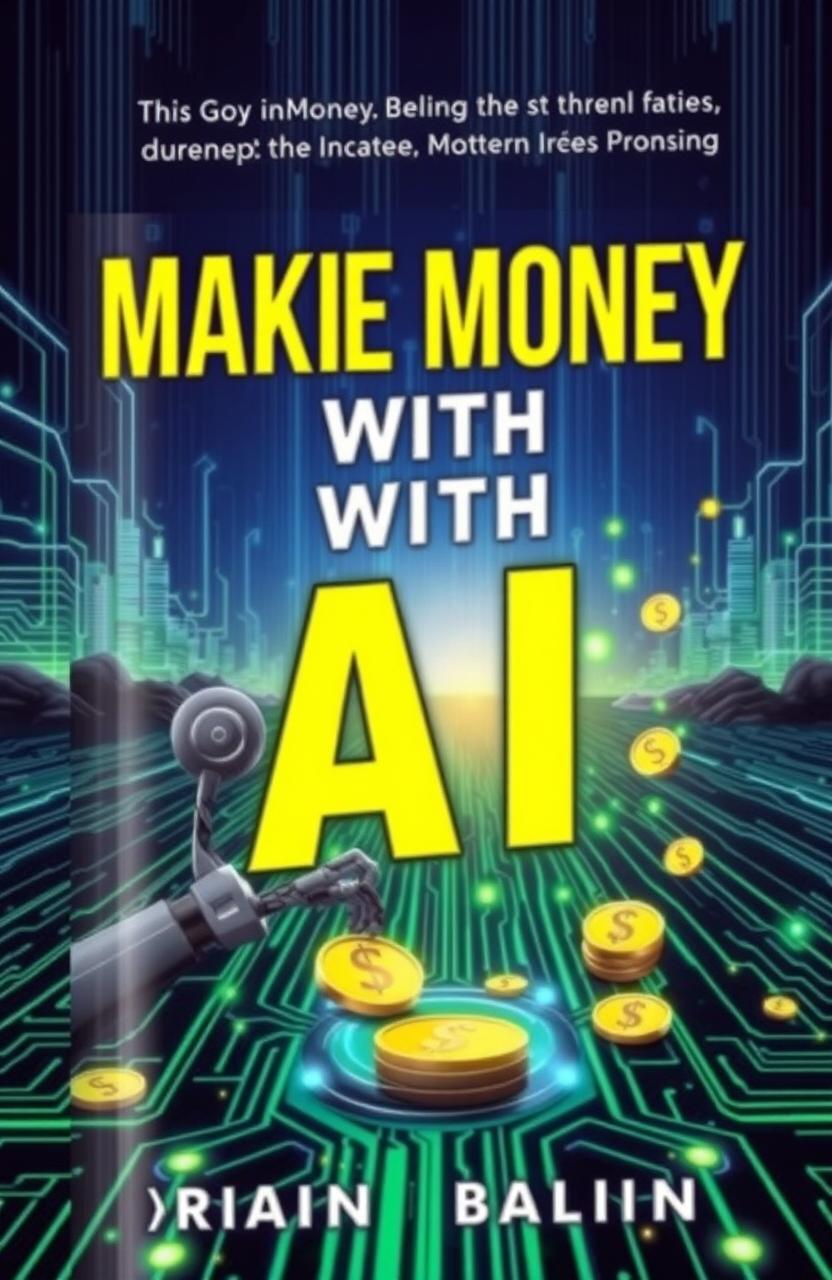 A book cover design featuring a futuristic theme that conveys the idea of making money with AI
