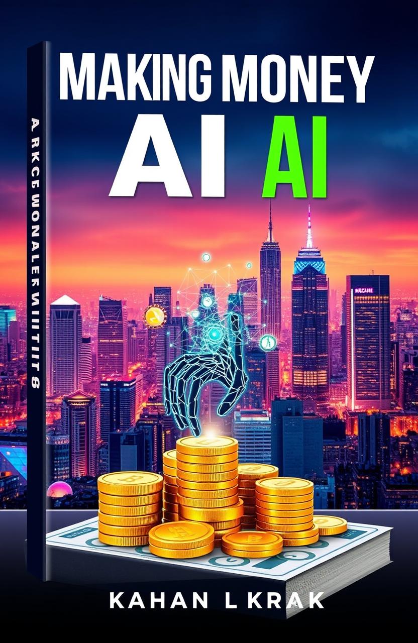 A book cover design that conveys the idea of making money with AI