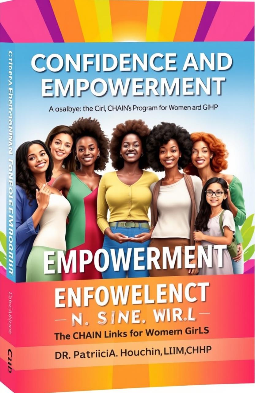 A visually striking cover for the book titled 'Confidence and Empowerment: The CHAIN Links Program for Women and Girls' by Dr