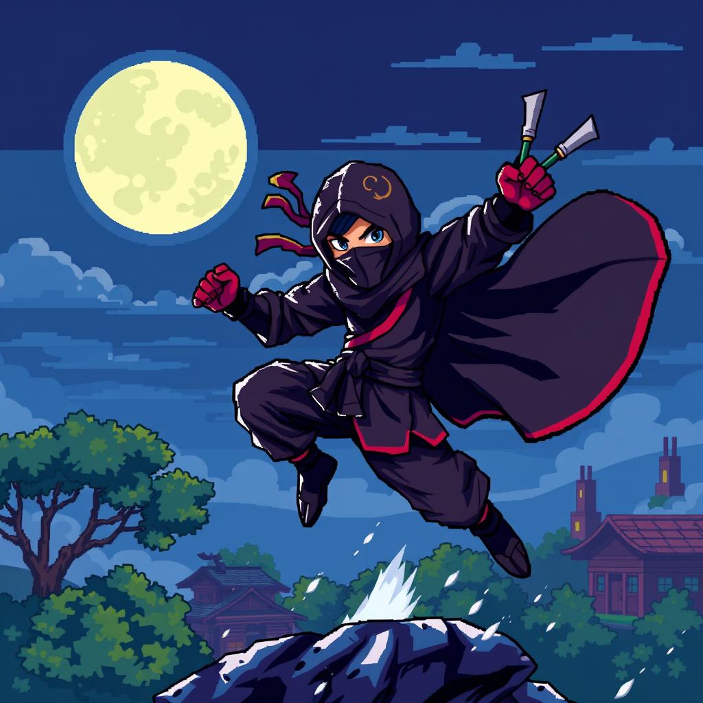 Dynamic Pixel Art Ninja in Action