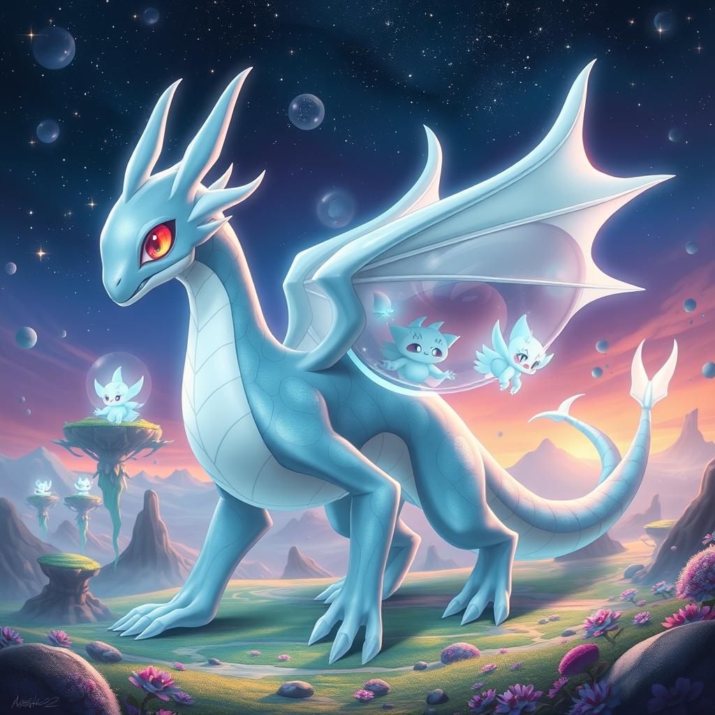 A majestic, fantastical creature inspired by Dragapult, a dragon-like Pokémon