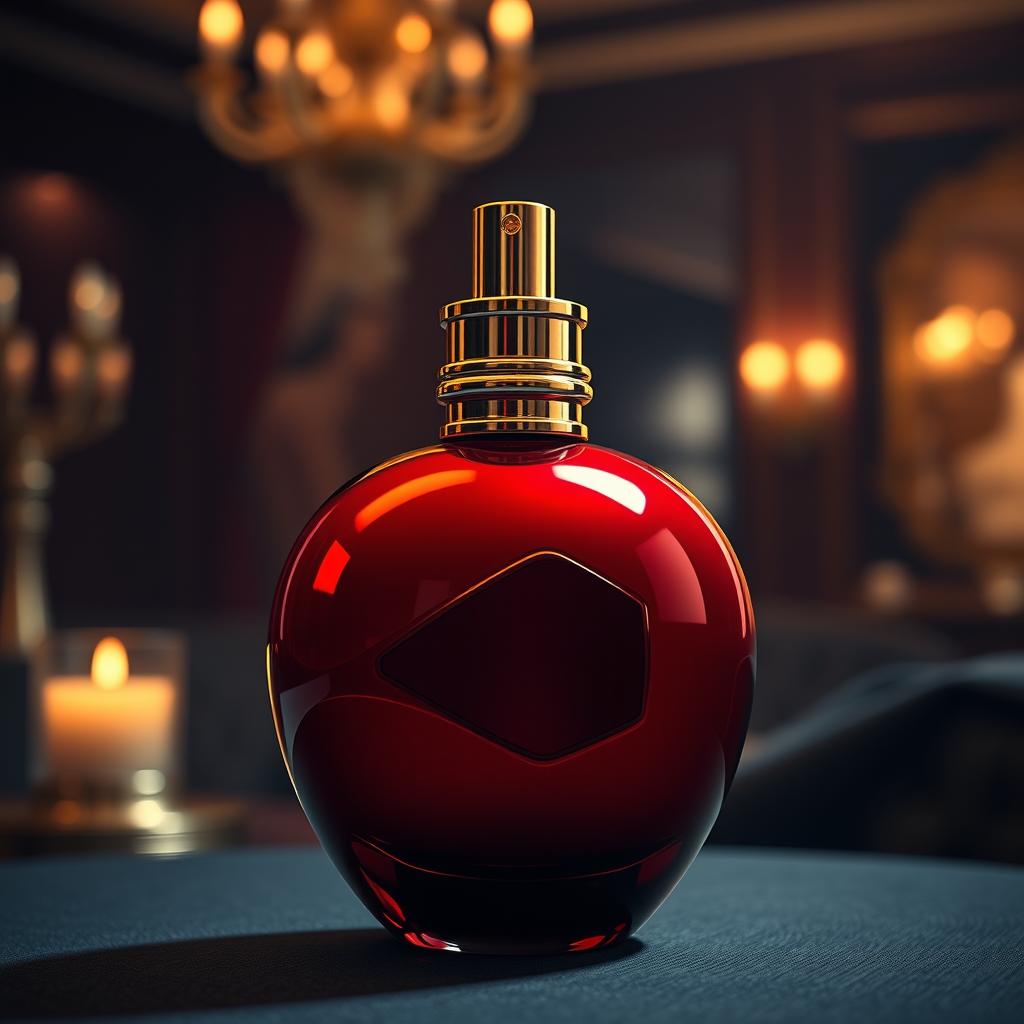 A sleek, stylish spy perfume bottle designed to resemble a cherry, with a glossy red finish and intricate gold accents
