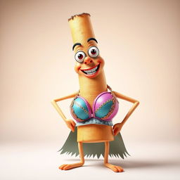 A humorous anthropomorphized cigarette character wearing a stylish and vibrant bra