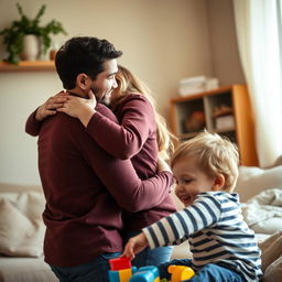 A couple in a romantic and affectionate embrace, sharing a tender moment that conveys love and connection