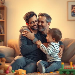 A respectful and warm scene depicting two men sharing a loving and affectionate moment, showcasing their emotional connection