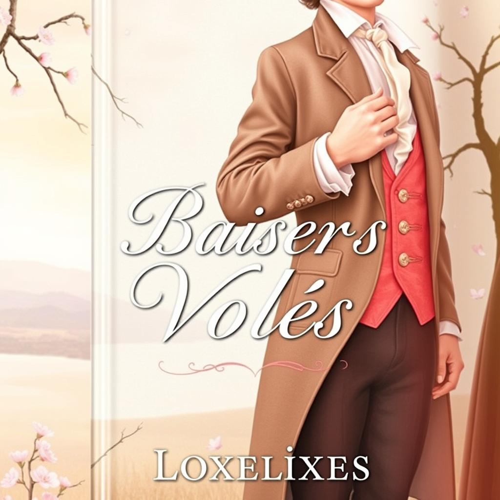 A romantic book cover featuring a subtle 18th-century theme, depicting a beautifully illustrated scene of two men in elegant 18th-century attire, their hands almost touching or an intimate gesture without showing their faces