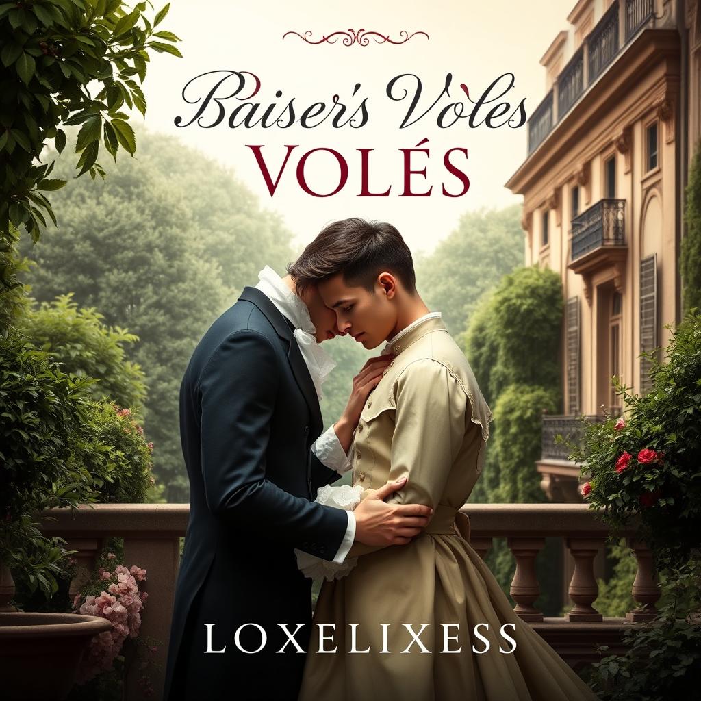A book cover design themed around a romance between two men in the 18th century