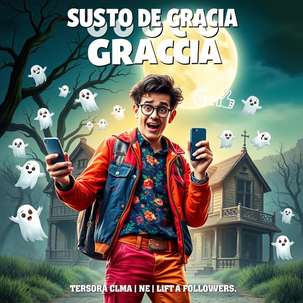 A vibrant and dynamic movie poster for a film titled 'SUSTO DE GRACIA'
