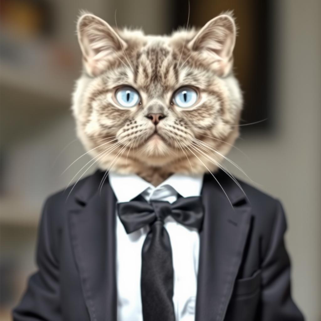 A delightful Scottish Fold cat with a charming gray coat and striking blue eyes