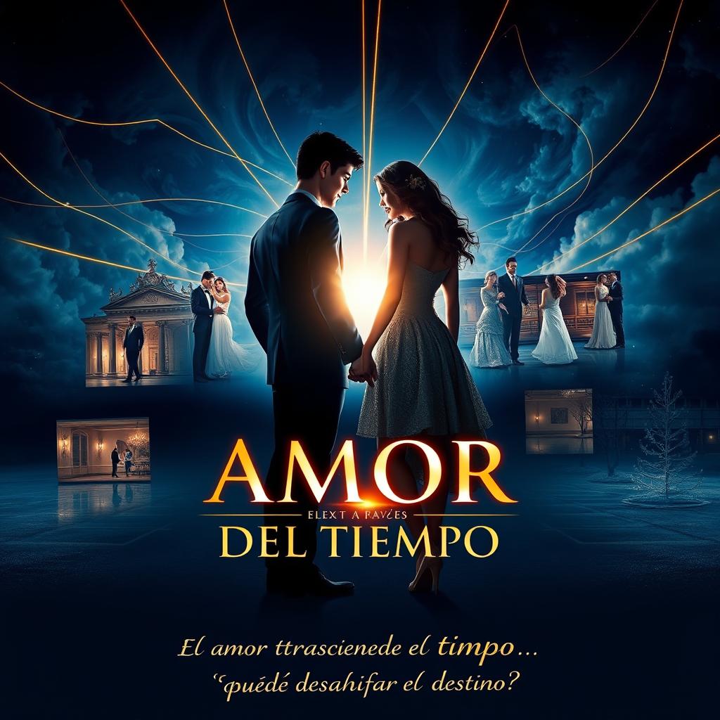 An enchanting movie poster for a film titled 'AMOR A TRAVÉS DEL TIEMPO'