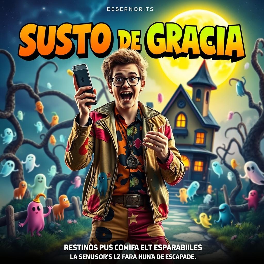 A lively movie poster for a film titled 'SUSTO DE GRACIA'