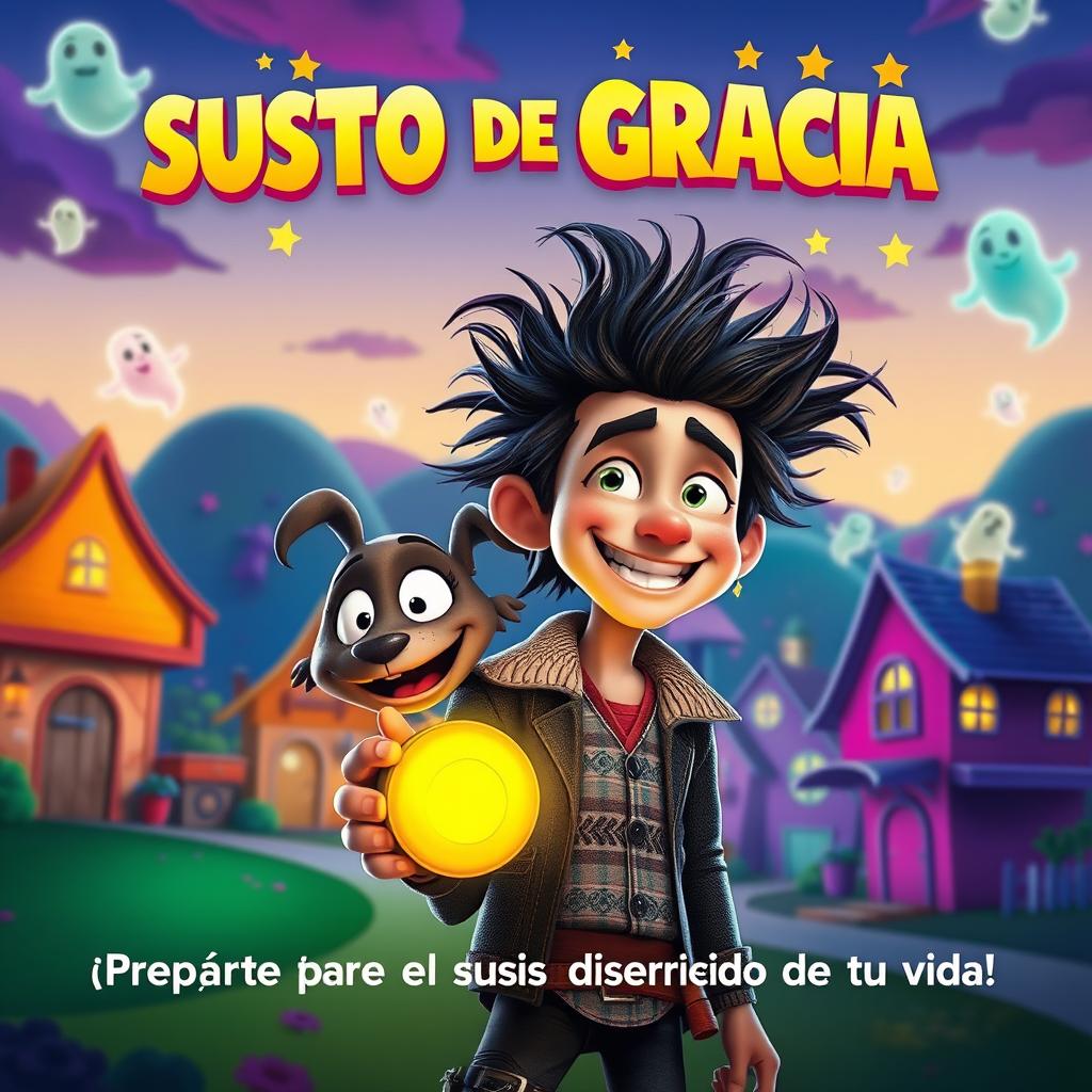 A vibrant and playful movie poster for a film titled 'SUSTO DE GRACIA'