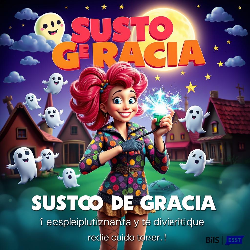 A whimsical and colorful movie poster for the film titled 'SUSTO DE GRACIA'