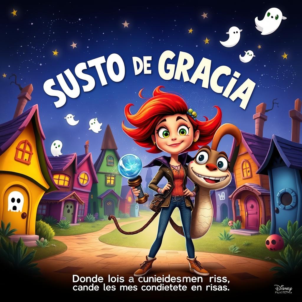 A whimsical movie poster for the film titled 'SUSTO DE GRACIA'