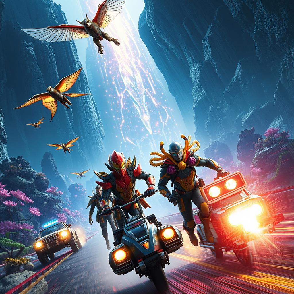 An epic scene from a futuristic superhero movie set in the breathtaking world of Pandora, filled with bioluminescent flora and stunning visuals