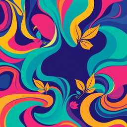 A vibrant and creative t-shirt print design featuring a colorful abstract pattern with swirling shapes and bold contrasting colors