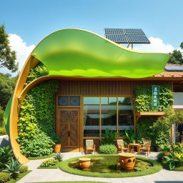A unique architectural design for a green tea cafe with an emphasis on showcasing green tea elements
