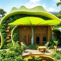 A unique architectural design for a green tea cafe with an emphasis on showcasing green tea elements