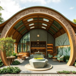 A unique architectural design for a green tea cafe that centers around the theme of green tea