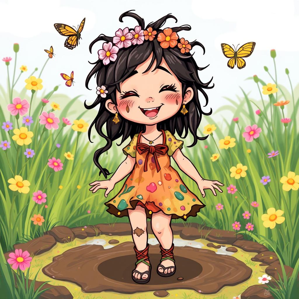 A cartoon illustration of a young Filipina princess who embodies the theme of dirtiness playfully