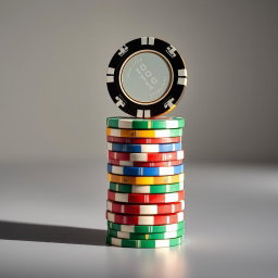 A vibrant stack of multi-colored poker chips, stacked neatly on a smooth surface