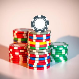A vibrant stack of multi-colored poker chips, stacked neatly on a smooth surface