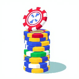 A pixel art representation of a vibrant stack of multi-colored poker chips, beautifully rendered in a classic pixelated style