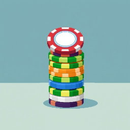 A charming pixel art scene displaying a stack of multi-colored poker chips, with the top chip expertly balanced on its edge