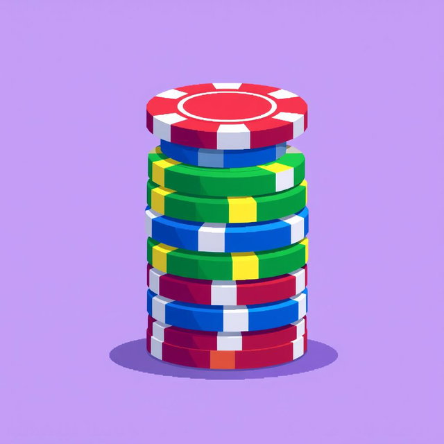 A pixel art depiction of a stack of multi-colored poker chips, with the top chip cleverly standing on its edge