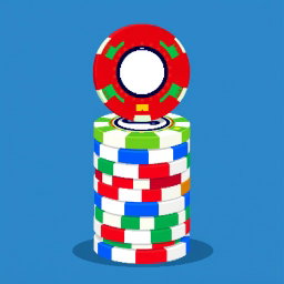 A pixel art depiction of a stack of multi-colored poker chips, with the top chip cleverly standing on its edge