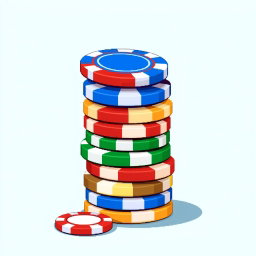 A delightful pixel art illustration featuring a stack of multi-colored poker chips, with the top chip uniquely balanced on its edge