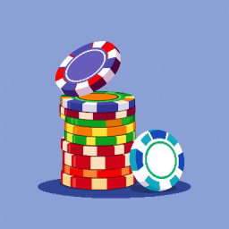 A charming pixel art illustration featuring a stack of multi-colored poker chips, with the top chip impressively balanced on its edge